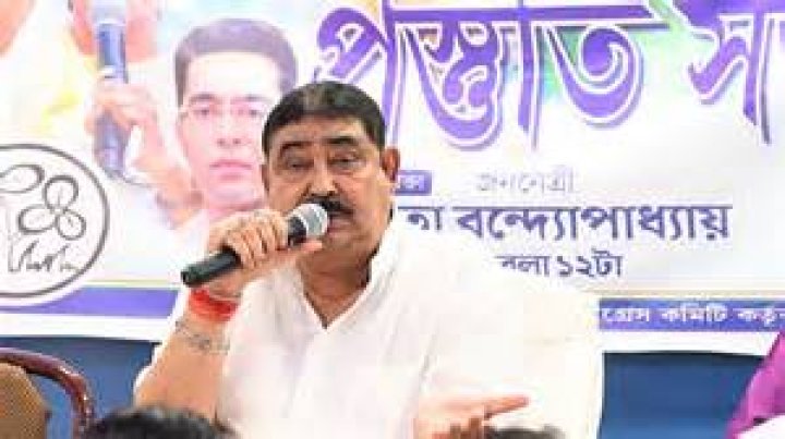 Anubrata Mondal at a press conference with other leaders of TMC