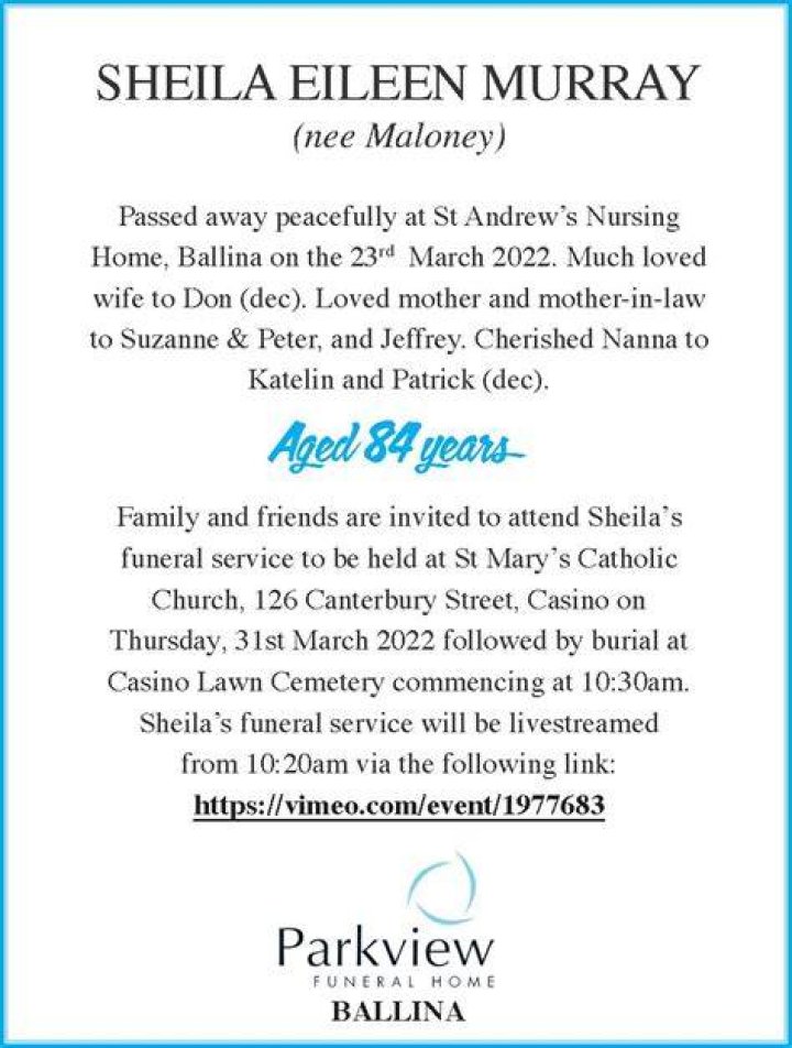 Eileen Kelly mother passed away when she was just 8 years old
